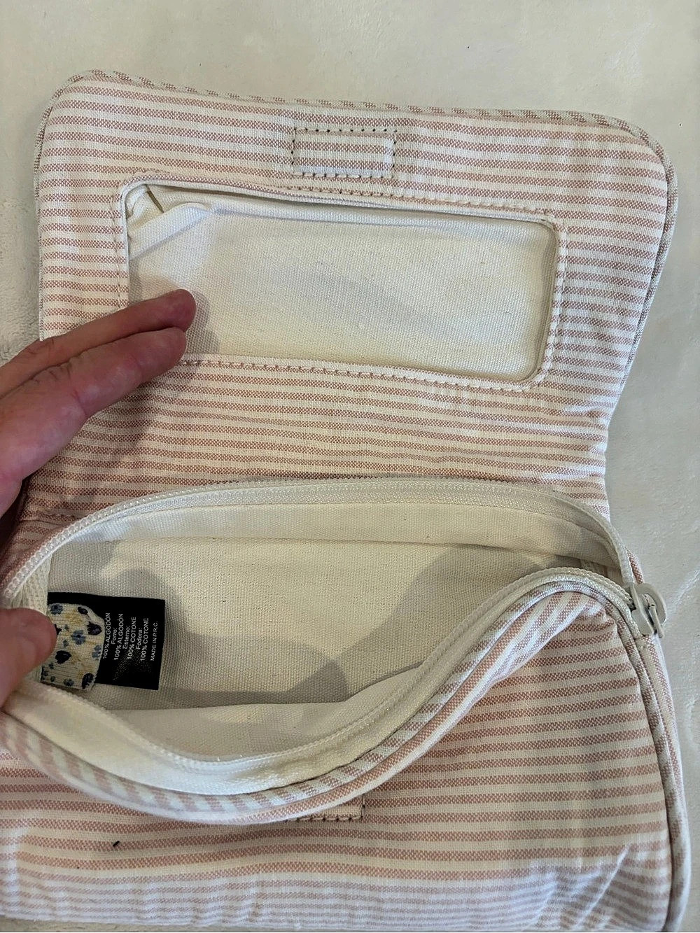 Striped Cosmetic Pouch in Pink & White
